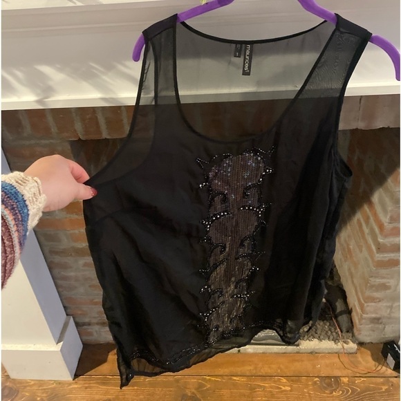 MAURICE’S Black Sheer Top With Sequins Plus Size 1X - Picture 5 of 6